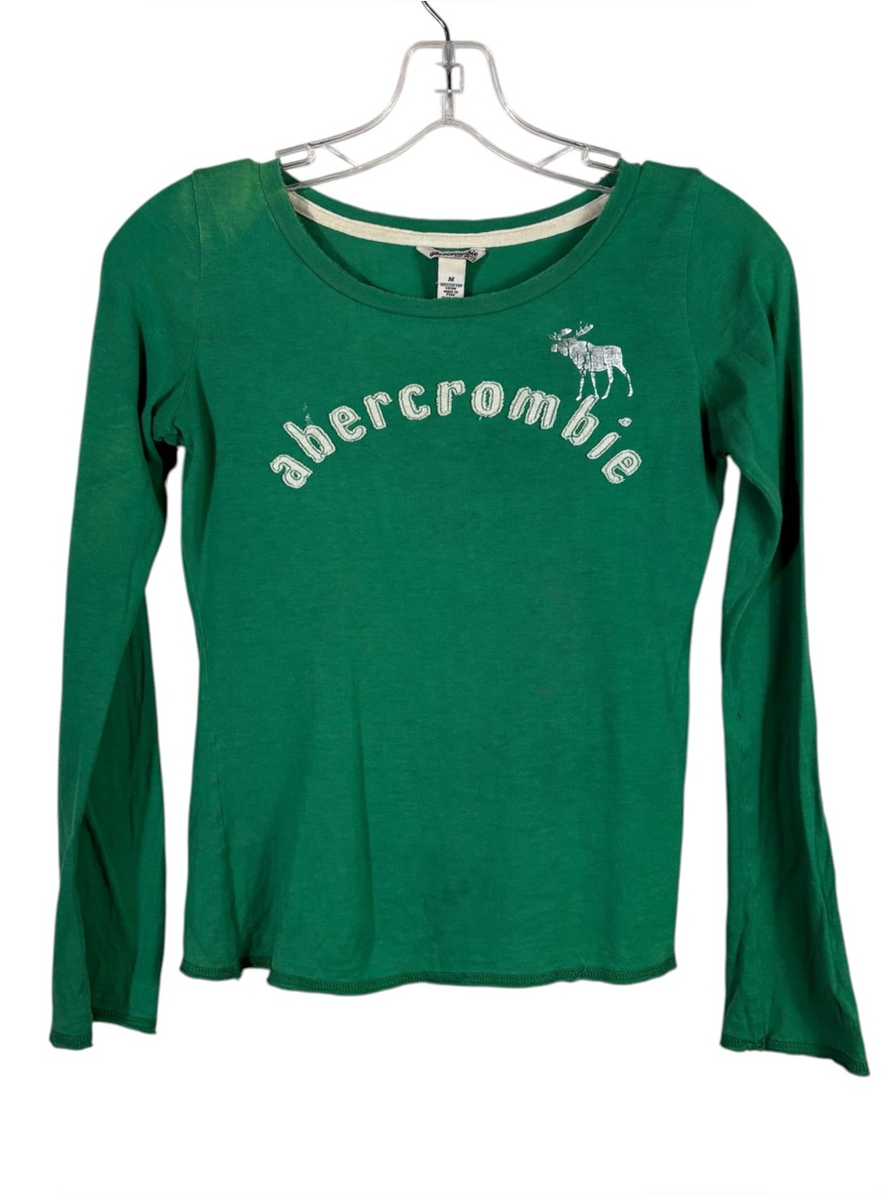 Vintage Y2K Abercrombie & Fitch Green Embroidered Moose Logo Fitted Baby Tee M